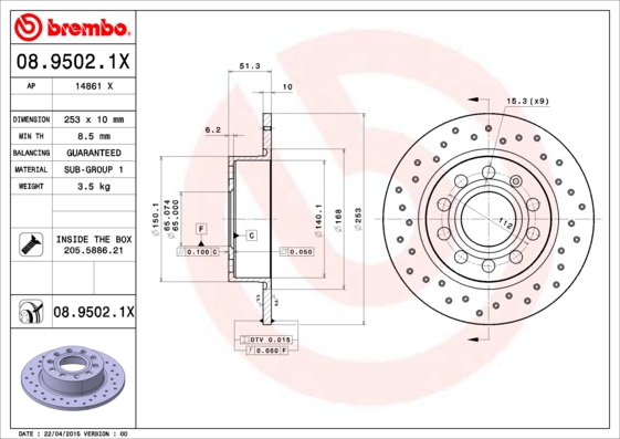 Disc frana BREMBO 08.9502.1X