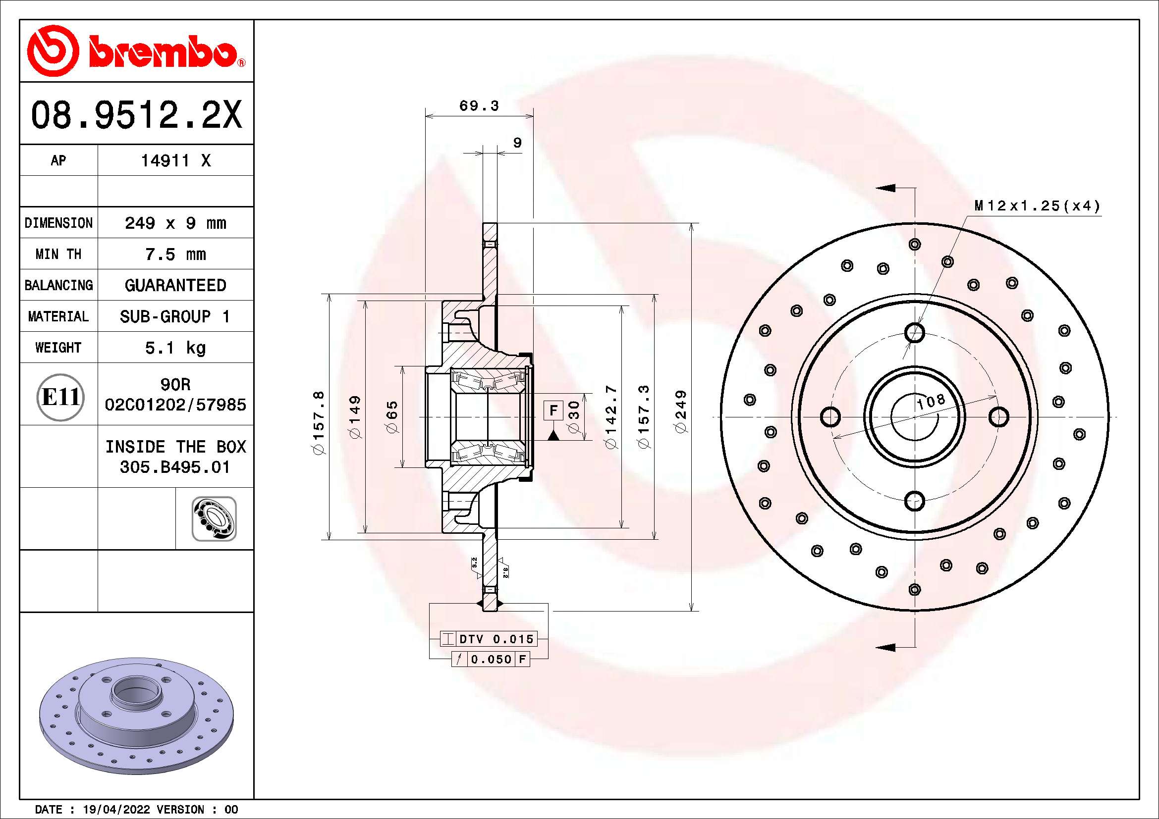 Disc frana BREMBO 08.9512.2X