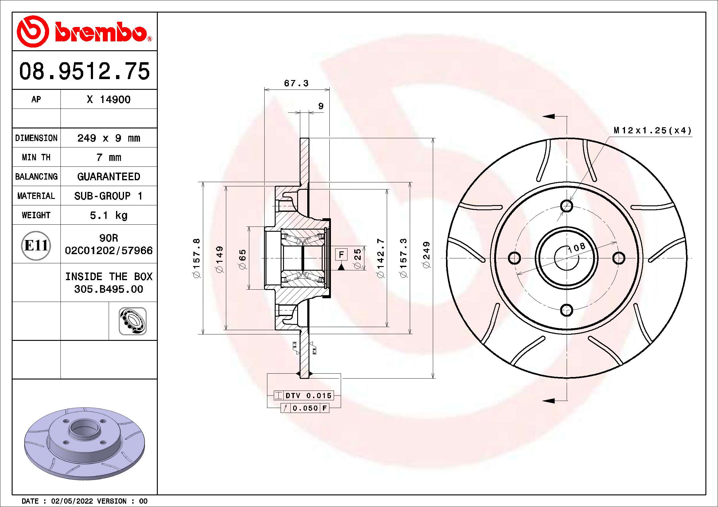 Disc frana BREMBO 08.9512.75