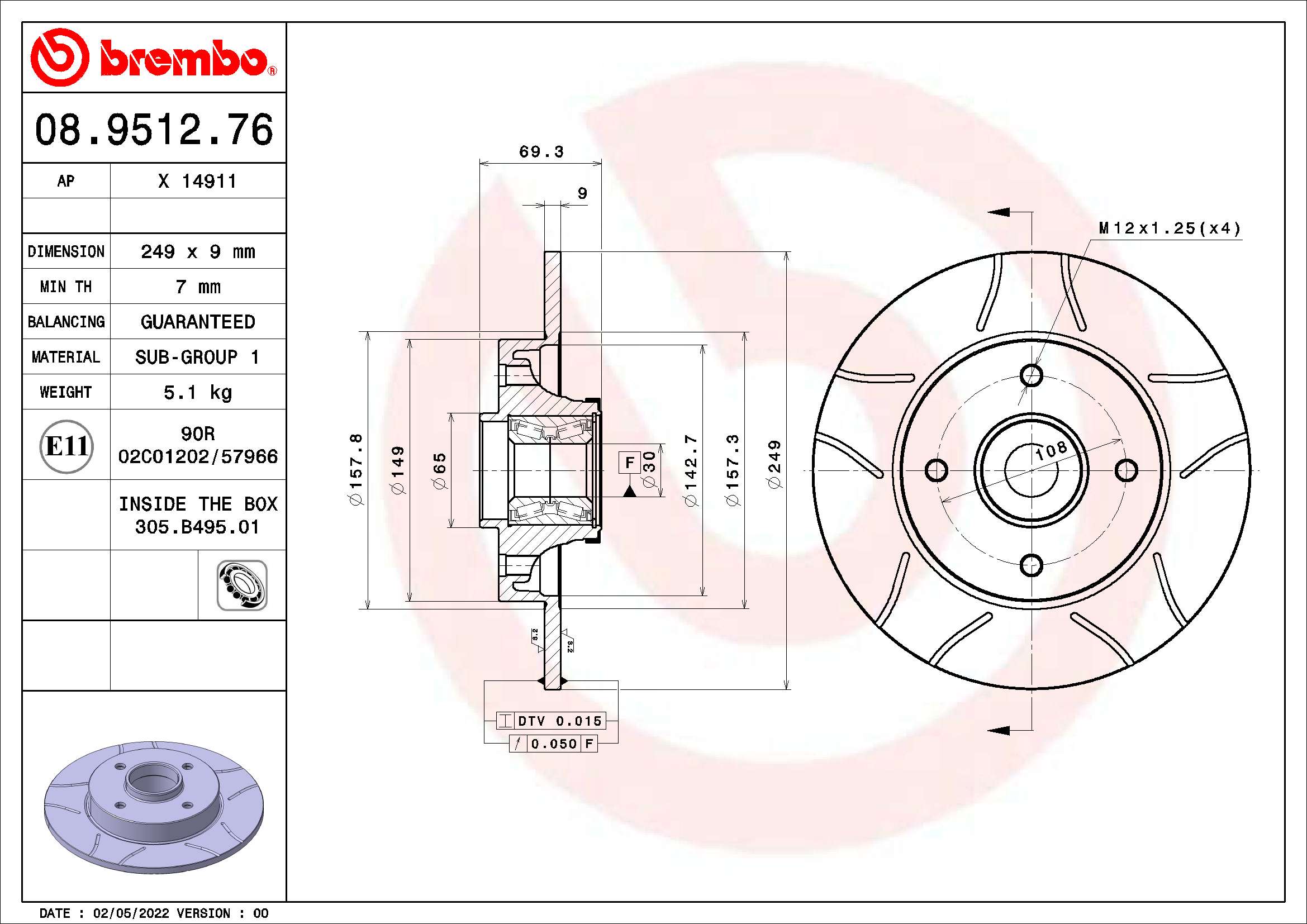 Disc frana BREMBO 08.9512.76