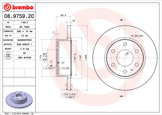 Disc frana BREMBO 08.9759.20