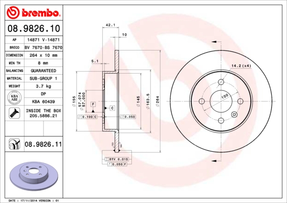 Disc frana BREMBO 08.9826.10