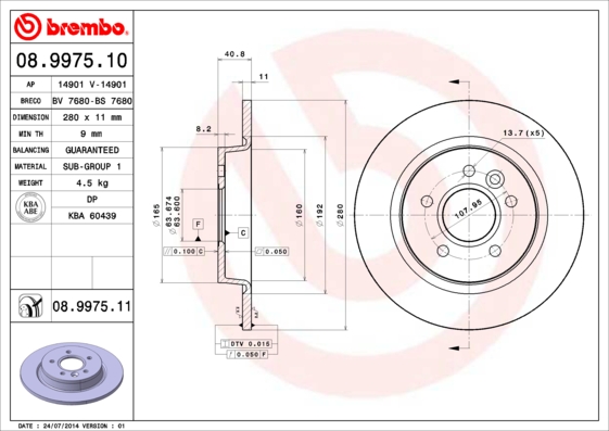Disc frana BREMBO 08.9975.11