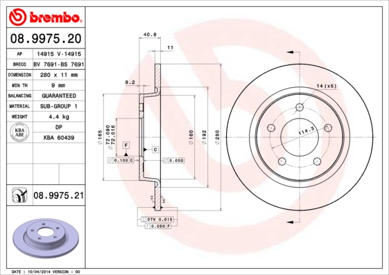 Disc frana BREMBO 08.9975.21