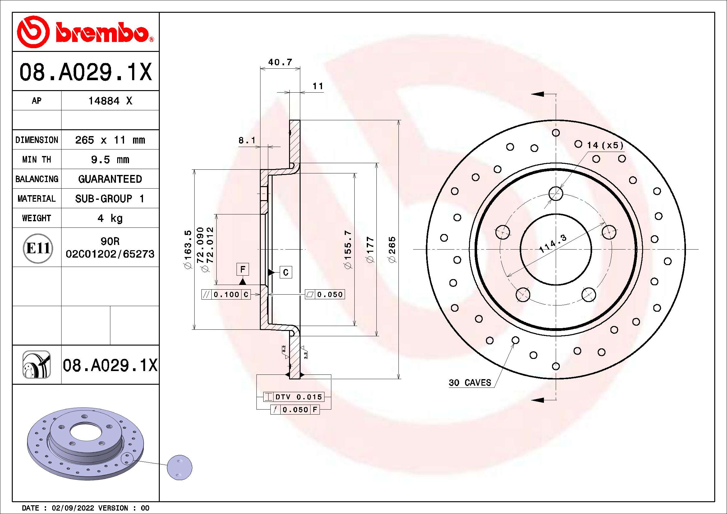 Disc frana BREMBO 08.A029.1X