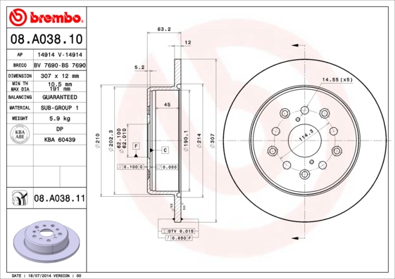 Disc frana BREMBO 08.A038.10