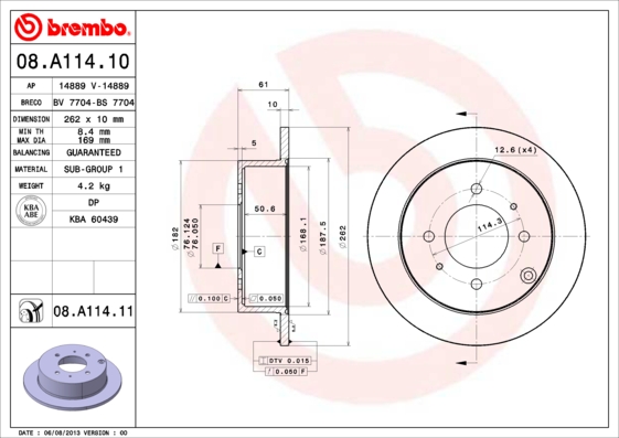 Disc frana BREMBO 08.A114.11