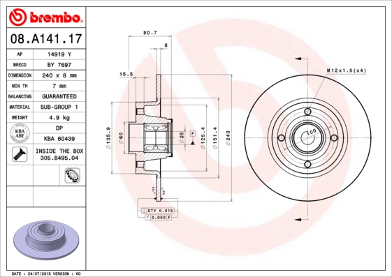 Disc frana BREMBO 08.A141.17