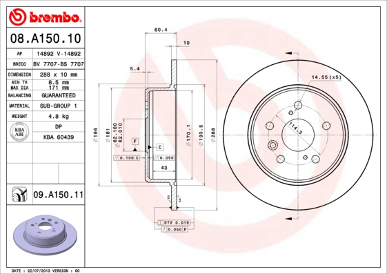 Disc frana BREMBO 08.A150.11