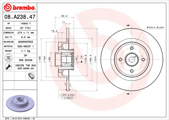 Disc frana BREMBO 08.A238.47