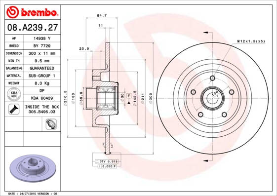 Disc frana BREMBO 08.A239.27
