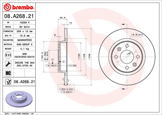 Disc frana BREMBO 08.A268.21