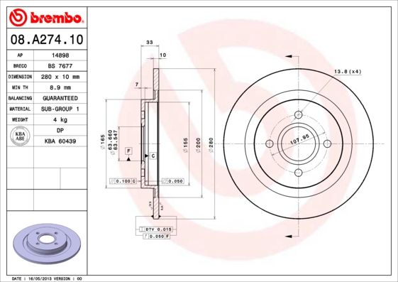 Disc frana BREMBO 08.A274.10