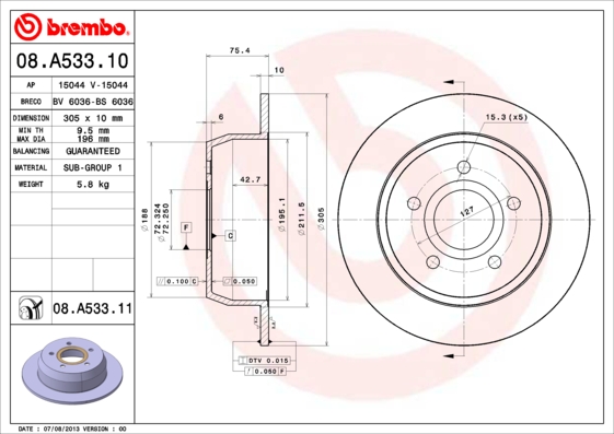 Disc frana BREMBO 08.A533.11