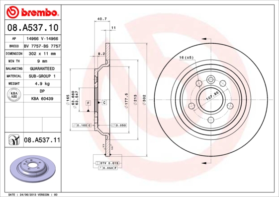 Disc frana BREMBO 08.A537.11