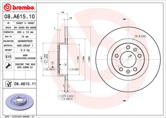 Disc frana BREMBO 08.A615.11