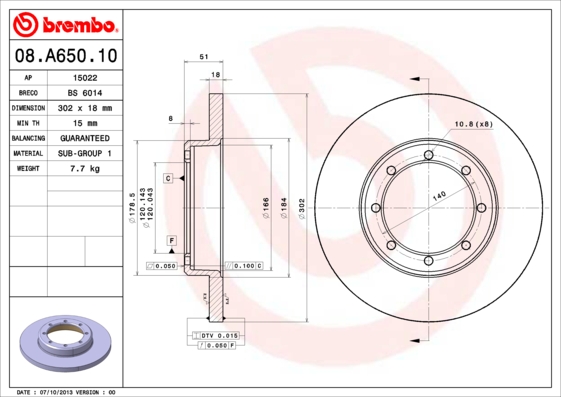 Disc frana BREMBO 08.A650.10