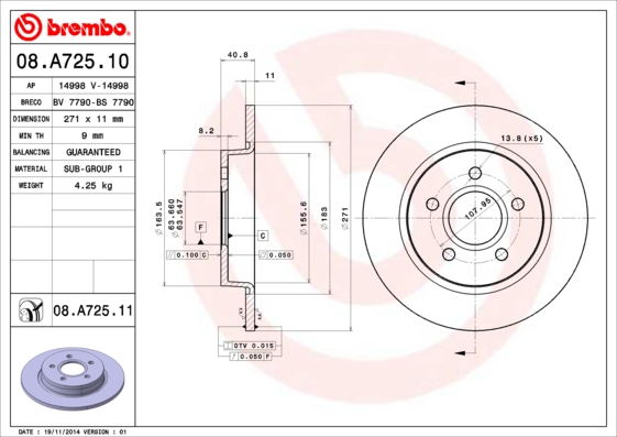 Disc frana BREMBO 08.A725.10