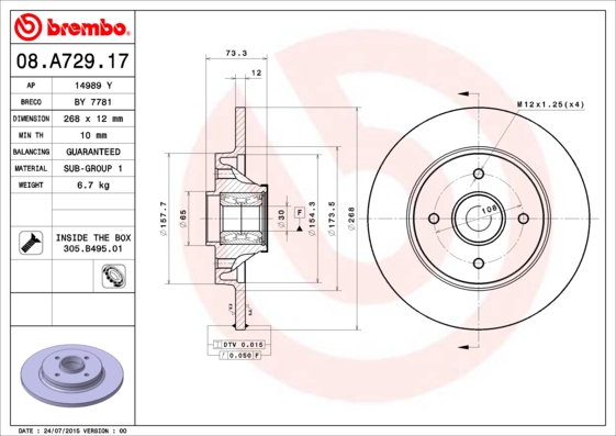 Disc frana BREMBO 08.A729.17