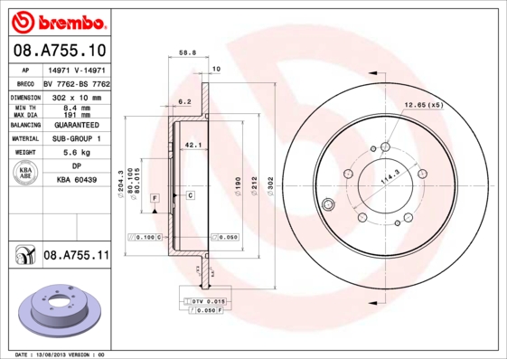 Disc frana BREMBO 08.A755.10