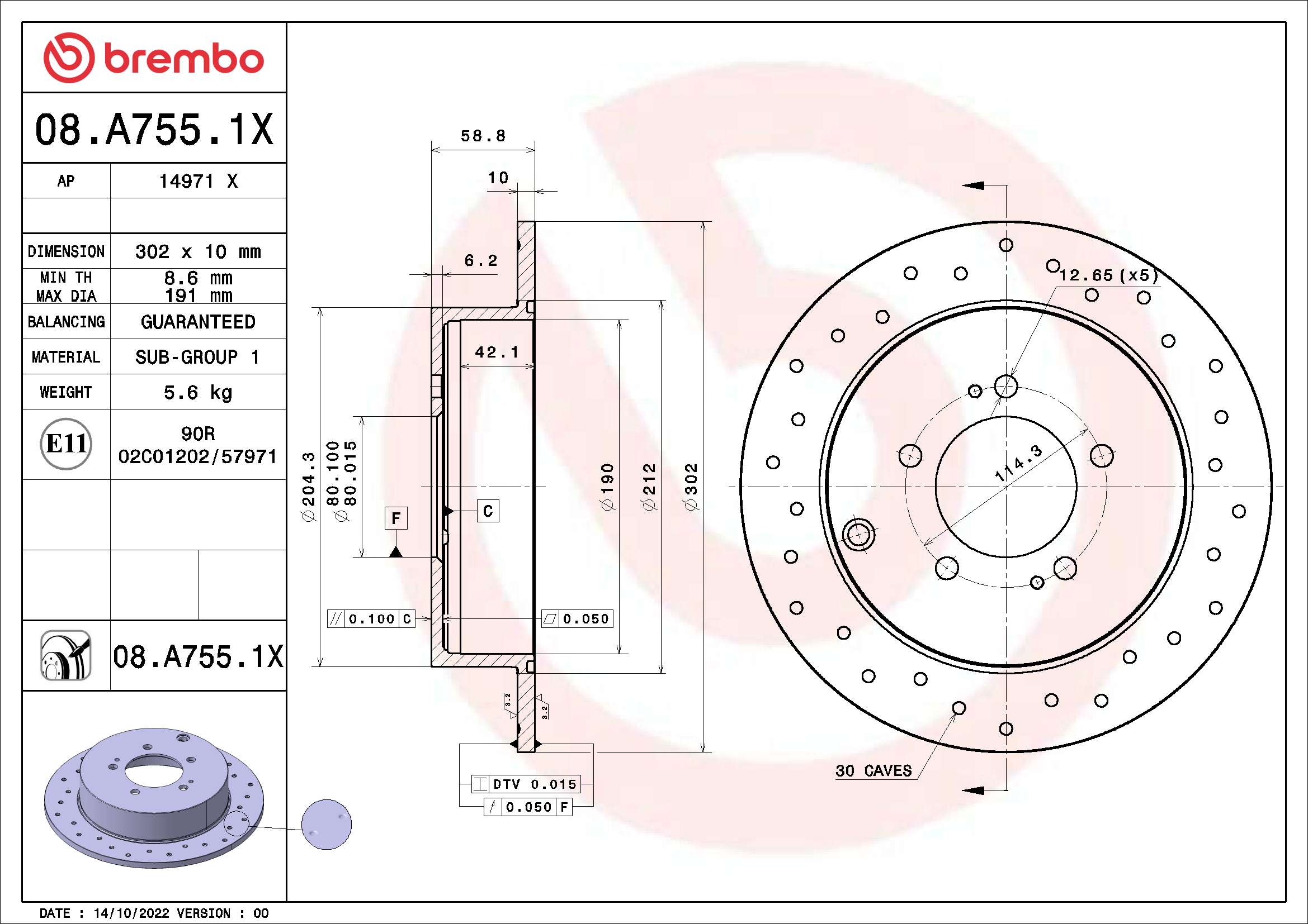 Disc frana BREMBO 08.A755.1X