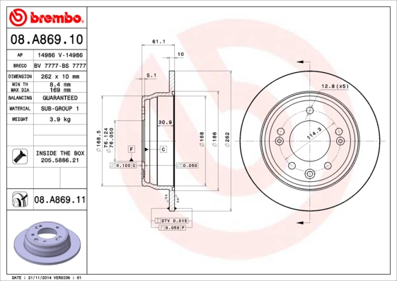 Disc frana BREMBO 08.A869.10