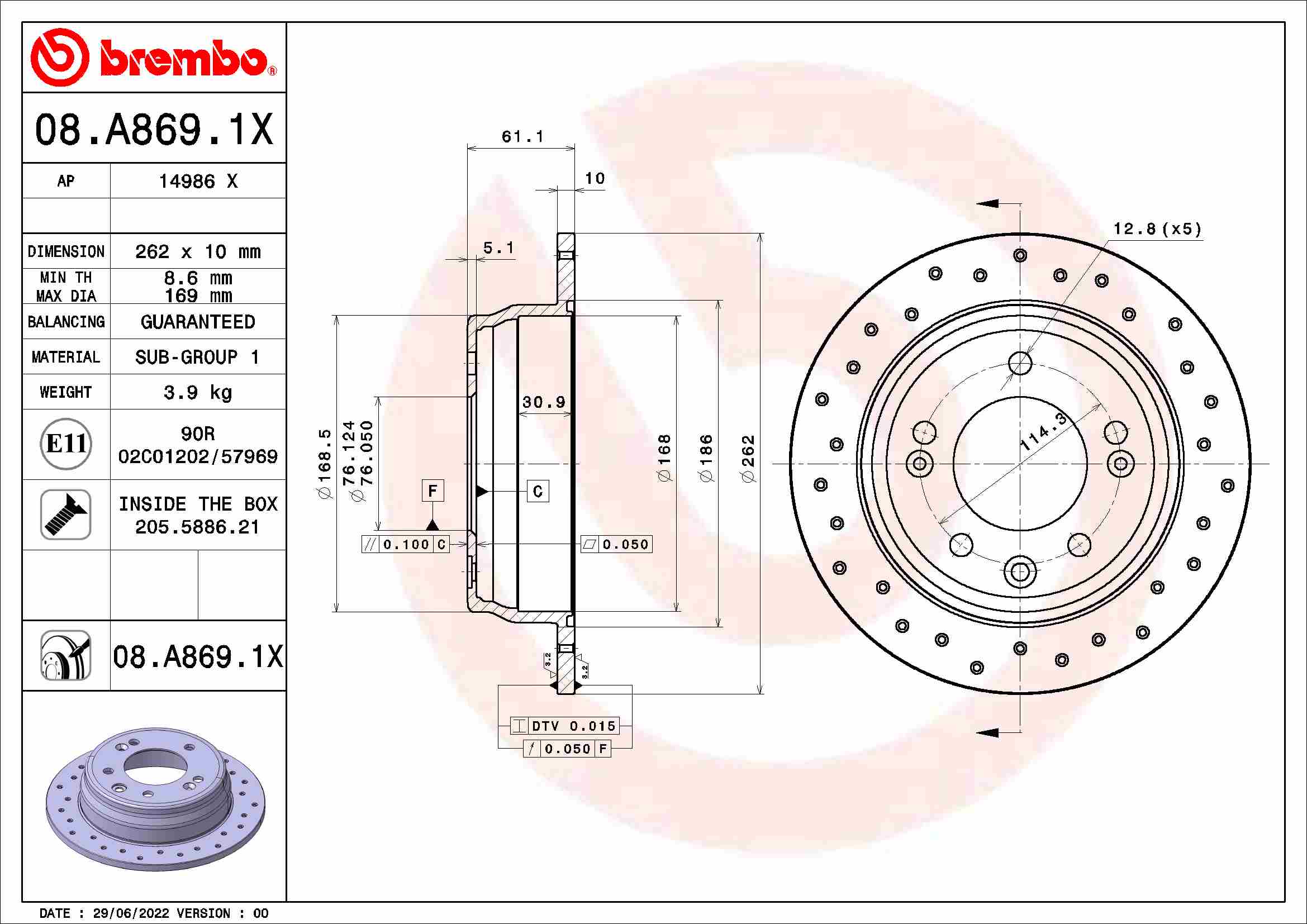 Disc frana BREMBO 08.A869.1X