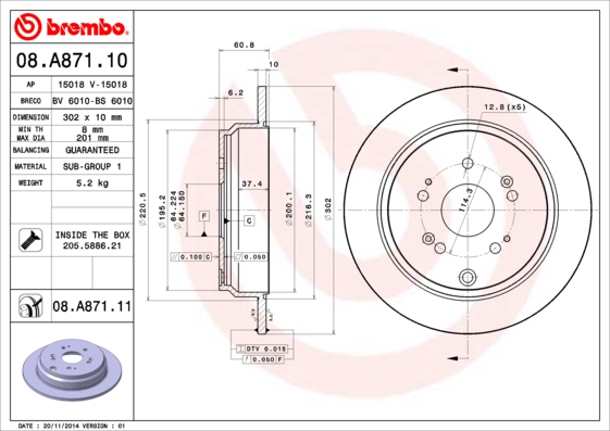 Disc frana BREMBO 08.A871.10