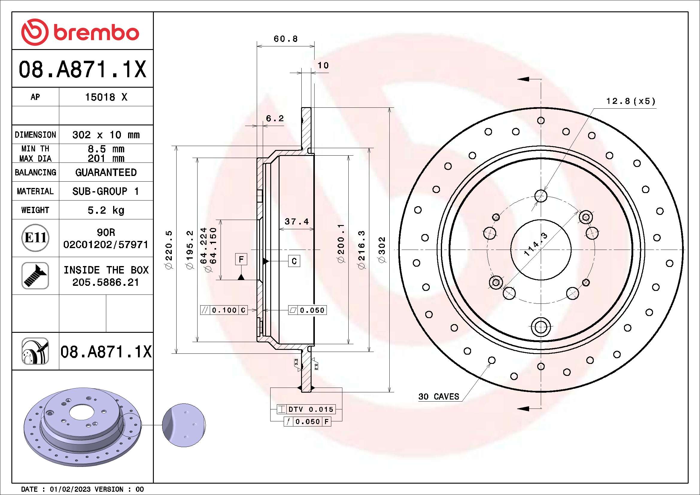 Disc frana BREMBO 08.A871.1X