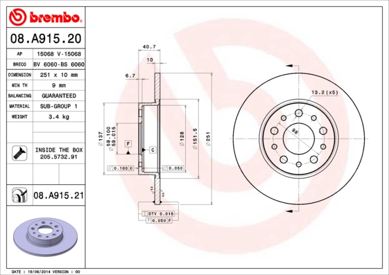 Disc frana BREMBO 08.A915.21
