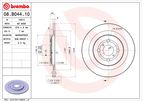Disc frana BREMBO 08.B044.10