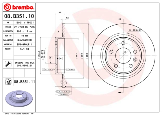 Disc frana BREMBO 08.B351.11
