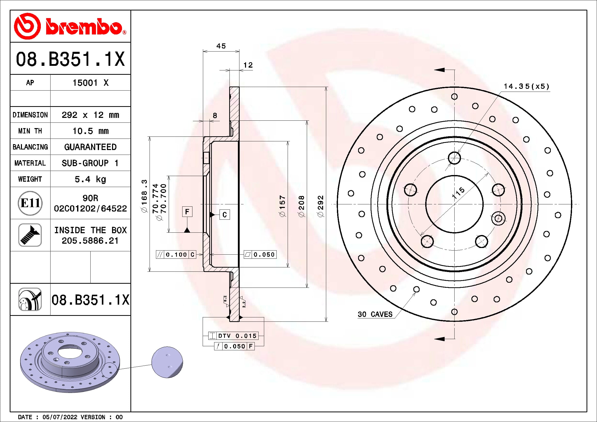Disc frana BREMBO 08.B351.1X