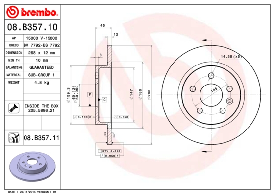 Disc frana BREMBO 08.B357.11