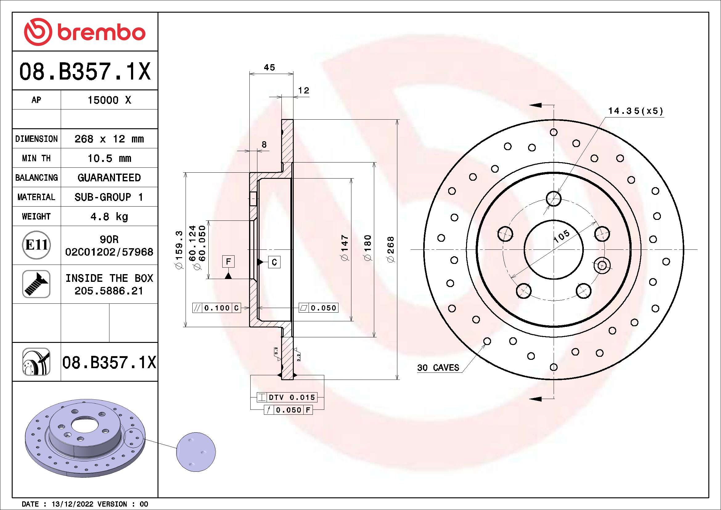 Disc frana BREMBO 08.B357.1X