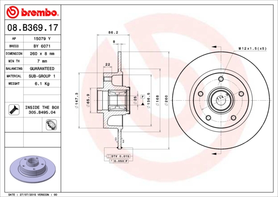 Disc frana BREMBO 08.B369.17