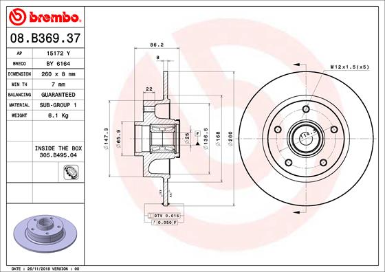 Disc frana BREMBO 08.B369.37