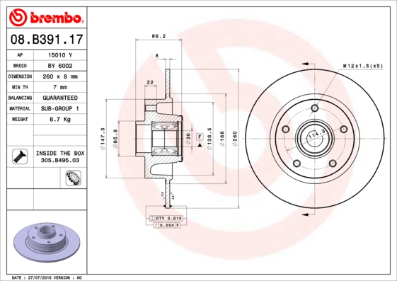 Disc frana BREMBO 08.B391.17