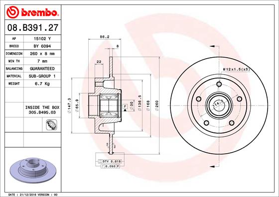 Disc frana BREMBO 08.B391.27