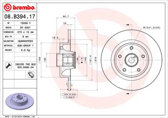 Disc frana BREMBO 08.B394.17