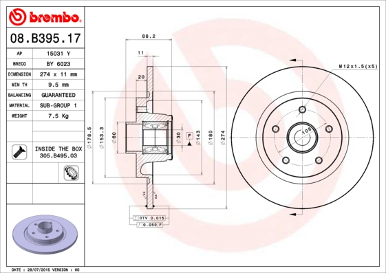 Disc frana BREMBO 08.B395.17