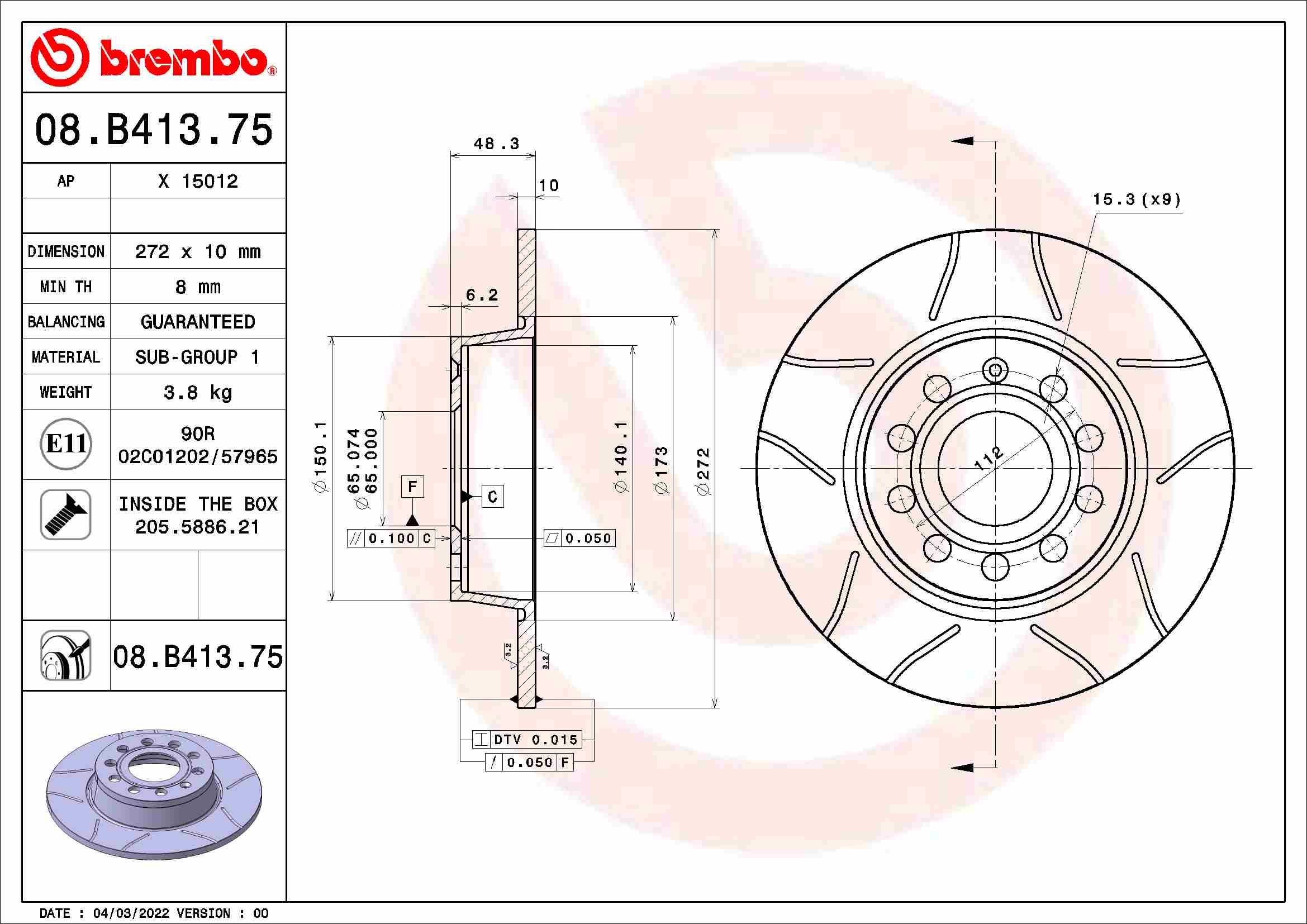Disc frana BREMBO 08.B413.75