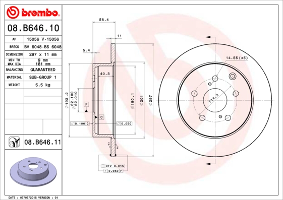 Disc frana BREMBO 08.B646.11