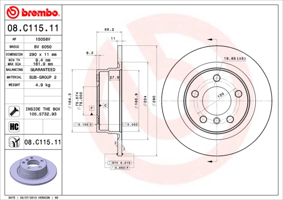 Disc frana BREMBO 08.C115.11