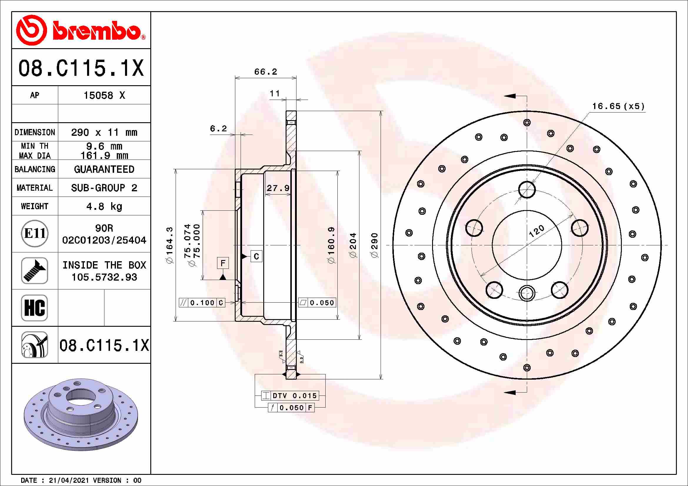 Disc frana BREMBO 08.C115.1X
