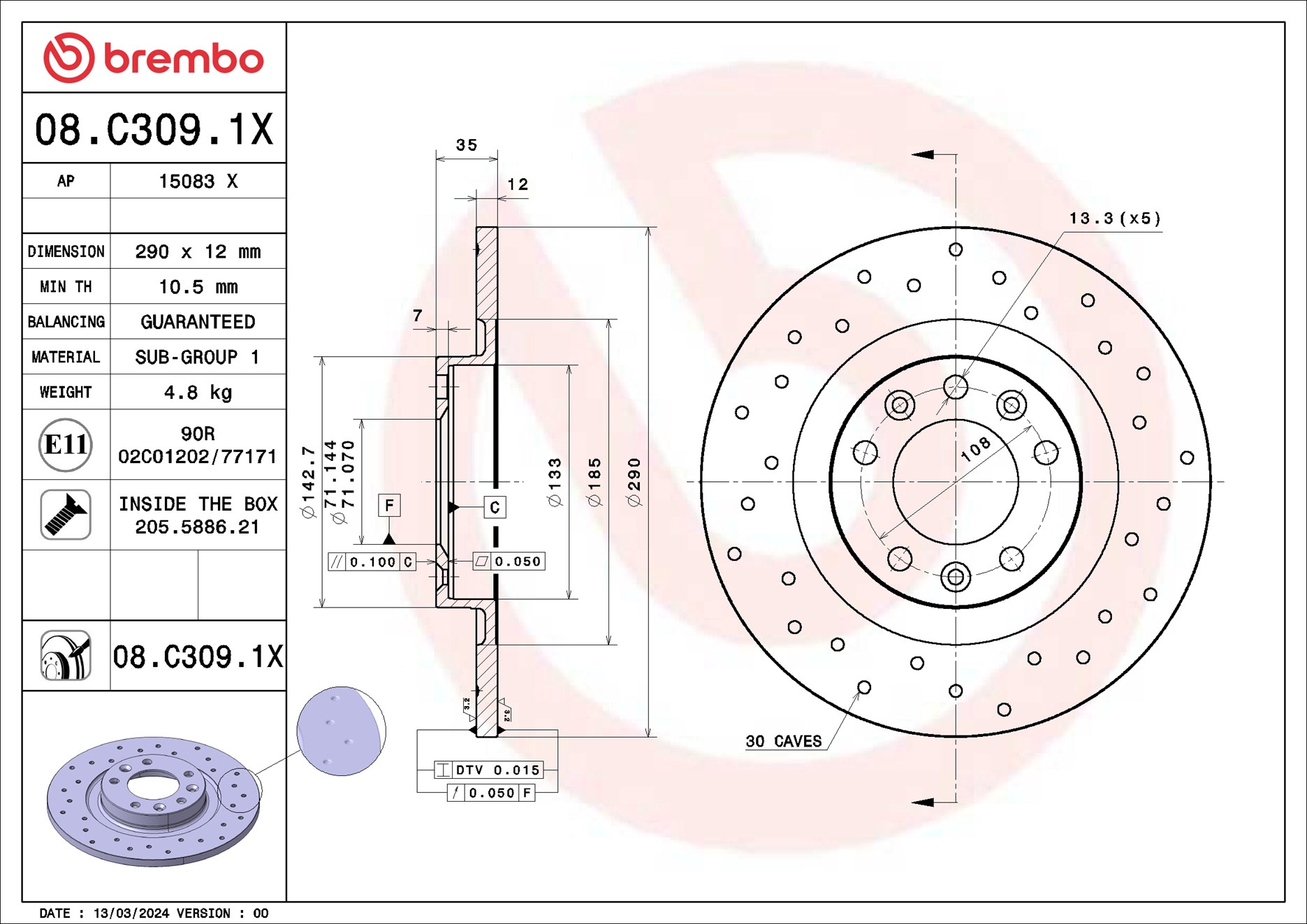 Disc frana BREMBO 08.C309.1X