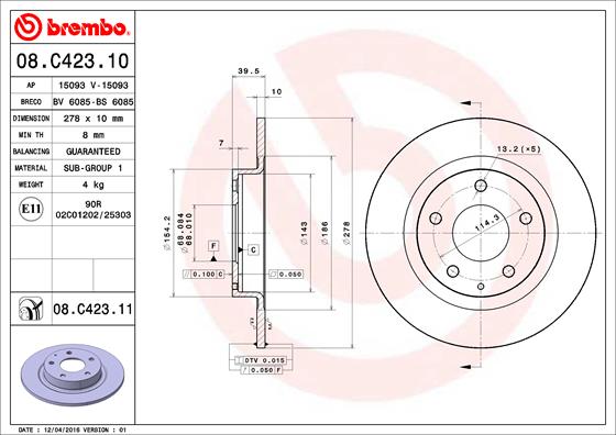 Disc frana BREMBO 08.C423.11