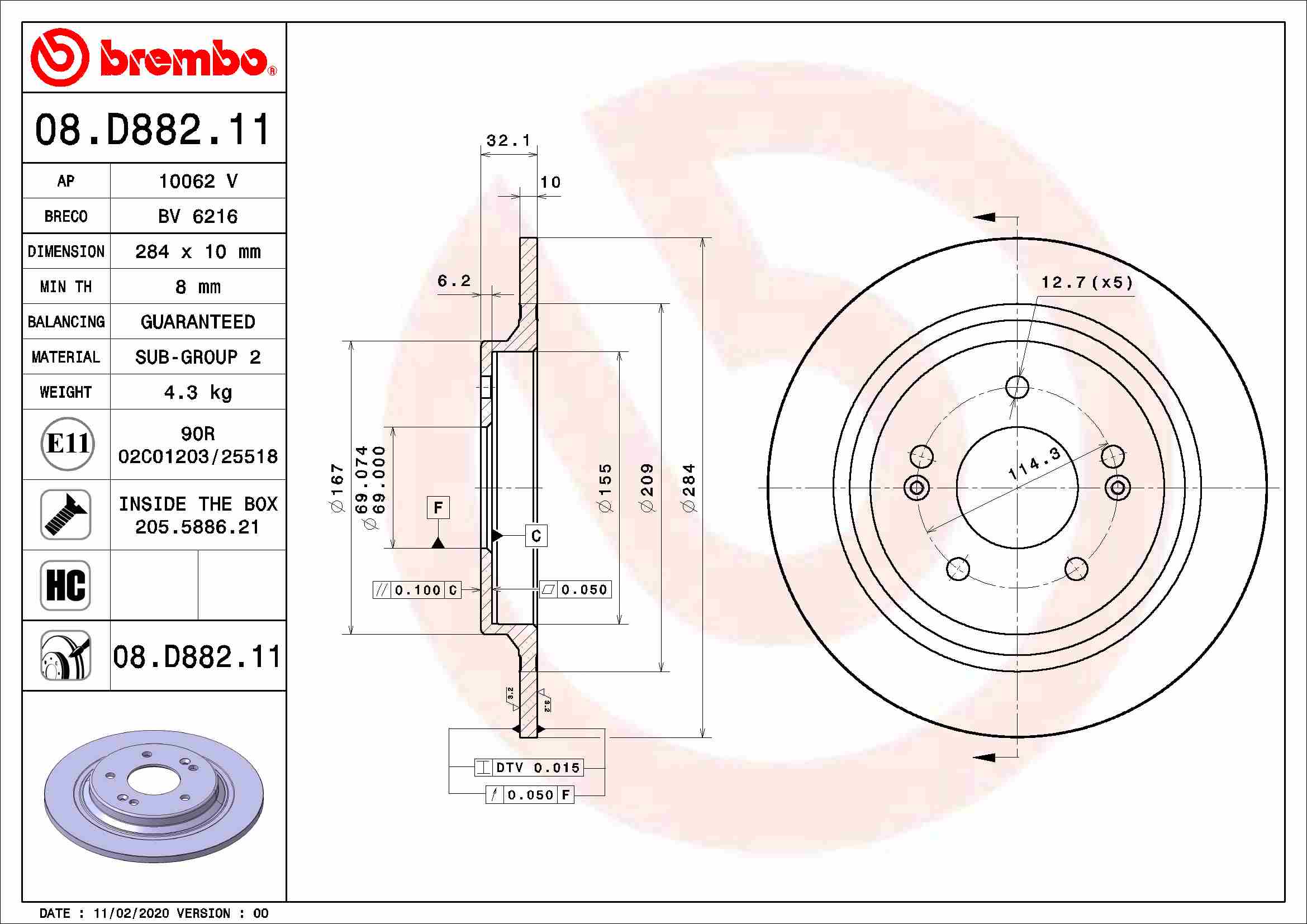 Disc frana BREMBO 08.D882.11