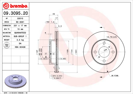 Disc frana BREMBO 09.3095.20