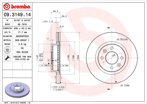 Disc frana BREMBO 09.3149.14